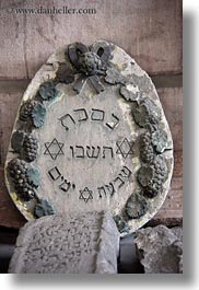 budapest, buildings, cemetary, europe, graves, headstones, hebrew, hungary, language, synagogue, vertical, photograph