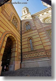 archways, budapest, buildings, clock tower, europe, exteriors, facades, hungary, structures, synagogue, towers, vertical, photograph