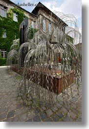 budapest, buildings, europe, hungary, jewish, life, religious, steel, synagogue, trees, vertical, photograph