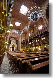 budapest, buildings, europe, furniture, hungary, interiors, jewish, pews, religious, slow exposure, synagogue, temples, vertical, photograph