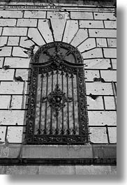 archways, black and white, budapest, castle hill, europe, hungary, structures, vertical, windows, photograph