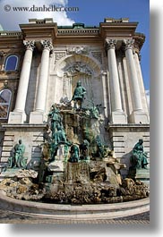 bronze, budapest, castle hill, europe, fountains, hungary, materials, statues, vertical, photograph