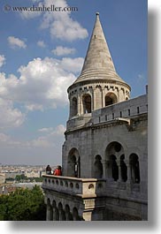 archways, budapest, castle hill, castles, clouds, europe, hungary, nature, sky, structures, towers, vertical, photograph