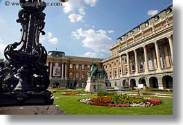 bronze, budapest, castle hill, clouds, europe, gardens, horizontal, horses, hungary, materials, meusum, nature, sky, statues, photograph
