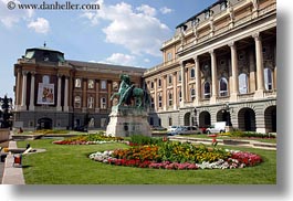 bronze, budapest, castle hill, clouds, europe, gardens, horizontal, horses, hungary, materials, meusum, nature, sky, statues, photograph