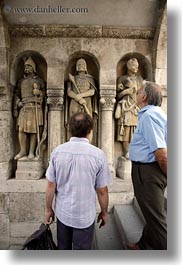budapest, castle hill, europe, hungary, knights, materials, men, statues, stones, vertical, photograph