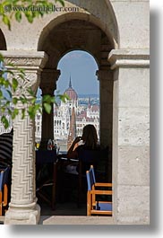 archways, budapest, castle hill, cityscapes, europe, hungary, structures, vertical, viewing, womens, photograph