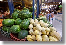 budapest, canteloupe, central market hall, europe, foods, fruits, horizontal, hungary, people, senior citizen, watermelons, womens, photograph