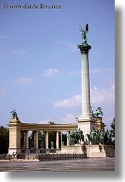 archangel, arts, bronze, budapest, clouds, europe, gabriel, heroes square, hungary, landmarks, materials, monument, nature, sky, statues, vertical, winged, photograph