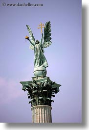 archangel, arts, bronze, budapest, europe, gabriel, heroes square, hungary, landmarks, materials, monument, statues, vertical, winged, photograph