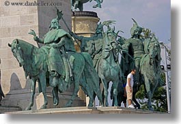 arts, bronze, budapest, europe, heroes square, horizontal, horses, hungary, landmarks, materials, men, monument, warriors, photograph