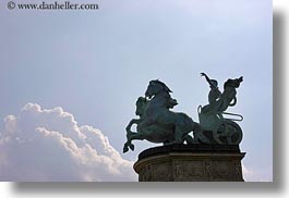 arts, bronze, budapest, chariots, clouds, europe, heroes square, horizontal, hungary, landmarks, materials, millenium, monument, nature, sky, transportation, photograph