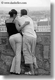 black and white, budapest, cityscapes, conceptual, couples, emotions, europe, hungary, men, overlooking, people, romantic, vertical, womens, photograph