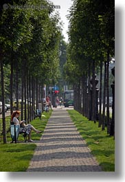 benches, budapest, colors, europe, green, hungary, people, trees, vertical, womens, photograph