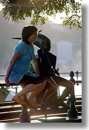 budapest, emotions, europe, hungary, people, smiles, statues, vertical, womens, photograph