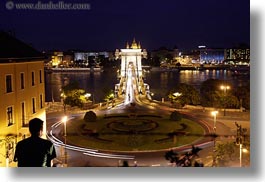 bridge, budapest, europe, horizontal, hungary, light streaks, lights, nite, people, slow exposure, structures, szechenyi chain bridge, viewing, photograph