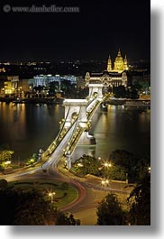 bridge, budapest, down, europe, hungary, light streaks, lights, long exposure, nite, structures, szechenyi chain bridge, tops, vertical, views, photograph