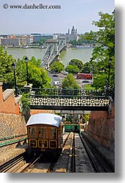 bridge, budapest, chains, cityscapes, europe, furnicular, hungary, nature, rivers, structures, train tracks, transportation, vertical, water, photograph