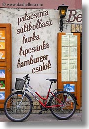 bicycles, bikes, europe, hamburger, hungary, menu, tarcal, vertical, photograph