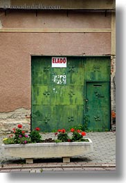 doors, europe, flowers, green, hungary, tarcal, vertical, photograph