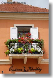 balconies, europe, flowers, flowery, hungary, tarcal, vertical, photograph