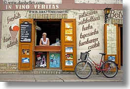bicycles, europe, foods, horizontal, hungary, shops, signs, tarcal, womens, photograph