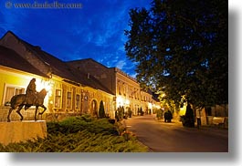 dusk, europe, flowers, horizontal, horses, hungary, nite, slow exposure, statues, streets, tarcal, photograph