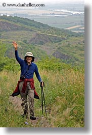 clothes, emotions, europe, fields, hats, hikers, hiking, hungary, people, smiles, tokaj hills, vertical, photograph