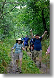 clothes, emotions, europe, hats, hikers, hiking, hungary, people, smiles, tokaj hills, trees, vertical, photograph