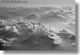 aerials, black and white, clouds, europe, horizontal, italy, photograph