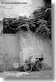 bicycles, black and white, bolzano, dolomites, europe, italy, vertical, photograph
