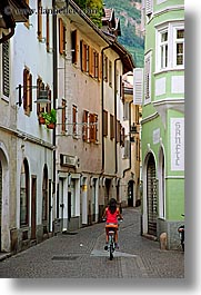 bicycles, bicyclists, bolzano, dolomites, europe, italy, streets, vertical, photograph