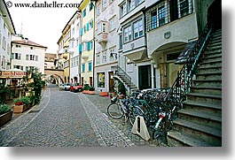 bicycles, bolzano, dolomites, empty, europe, horizontal, italy, streets, photograph