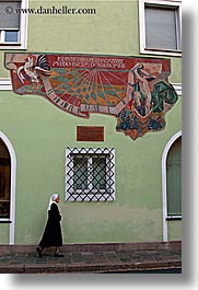 bolzano, dolomites, europe, italy, nuns, streets, sundial, vertical, photograph