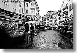 black and white, bolzano, dolomites, europe, horizontal, italy, pedestrians, streets, photograph