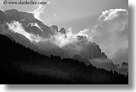 alto adige, black and white, dawn, dolomites, europe, horizontal, italy, latemar, photograph