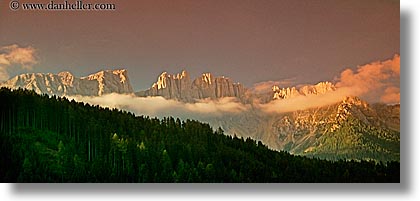 alto adige, dawn, dolomites, europe, fog, horizontal, italy, latemar, panoramic, photograph