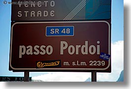 alto adige, dolomites, europe, horizontal, italy, latemar, passo pordoi, signs, photograph