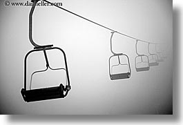 alto adige, black and white, chairs, dolomites, europe, foggy, horizontal, italy, lift, photograph