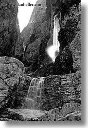 alto adige, black and white, dolomites, europe, italy, nature, vertical, waterfalls, photograph