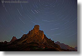 alto adige, dolomites, europe, giau, gusela mountain, horizontal, italy, long exposure, nite, pass, passo giau, star trails, stars, photograph