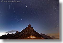 alto adige, dolomites, europe, giau, gusela mountain, horizontal, italy, long exposure, nite, pass, passo giau, star trails, stars, photograph