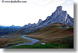 alto adige, cars, dolomites, europe, gusela, gusela mountain, horizontal, italy, lites, mountains, passo giau, slow exposure, photograph