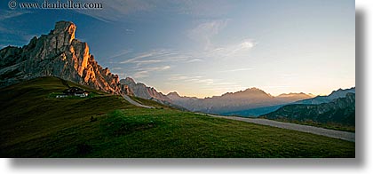 alto adige, dawn, dolomites, europe, gusela, gusela mountain, horizontal, italy, mountains, panoramic, passo giau, photograph