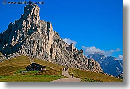 alto adige, dolomites, europe, gusela, gusela mountain, hikers, horizontal, italy, mountains, passo giau, photograph