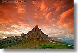 alto adige, dolomites, europe, gusela, gusela mountain, horizontal, italy, mountains, passo giau, sunsets, photograph