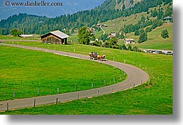 alto adige, carriage, dolomites, europe, horizontal, horses, houses, italy, rosengarten, scenics, photograph