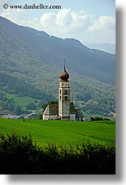 alto adige, churches, dolomites, europe, houses, italy, rosengarten, vertical, photograph