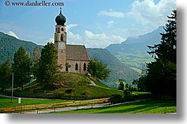 alto adige, churches, dolomites, europe, horizontal, houses, italy, rosengarten, photograph