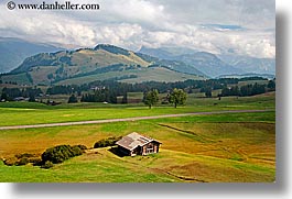 alto adige, dolomites, europe, horizontal, houses, italy, rosengarten, photograph